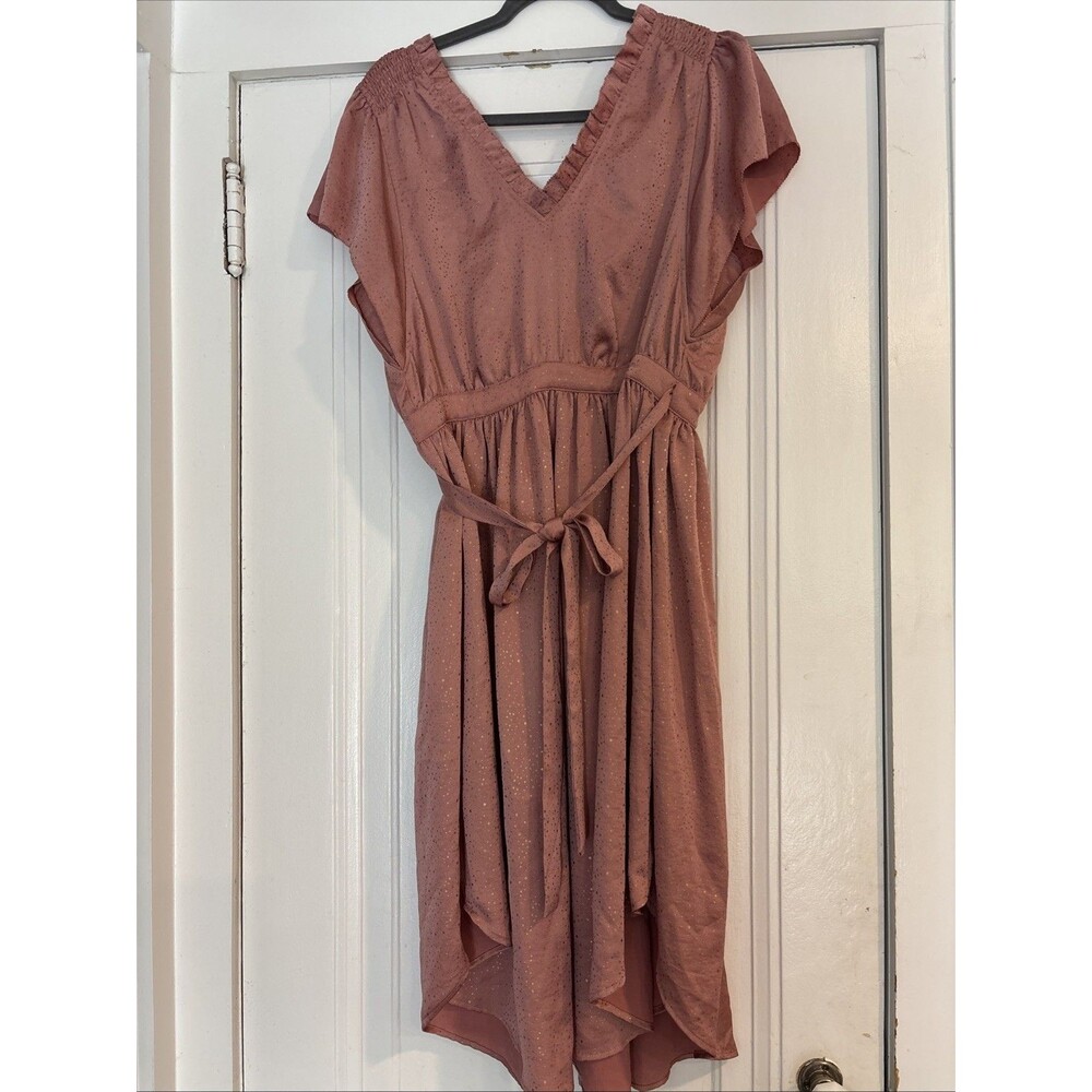 Current Air Los Angeles Pink Blush Gold Fleck Ruffle Wrap Dress Small EUC
